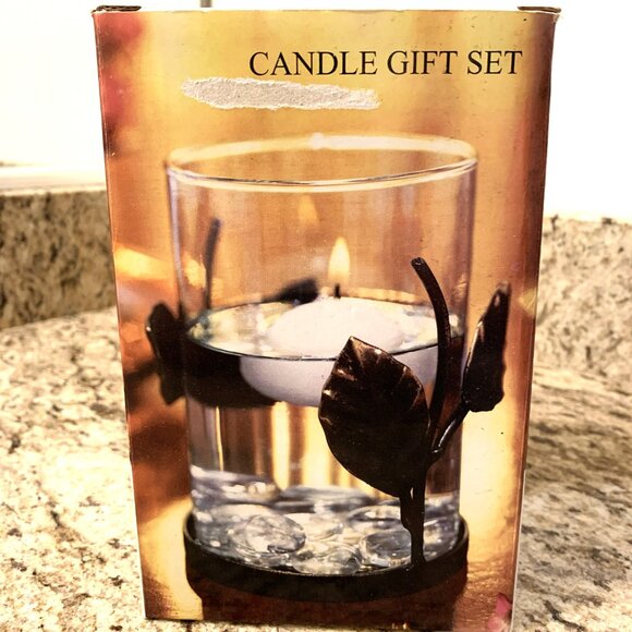 NIB Vintage Target Floating Candle Gift Set - Gold Leaf Holder w/Glass Gems 2001 - Picture 2 of 6